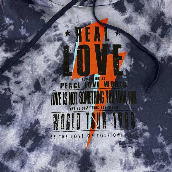 Peace Love World Hoodie Womens 2X Blue Tie Dye Pullover Graphic Long Sleeve Top - Picture 5 of 7